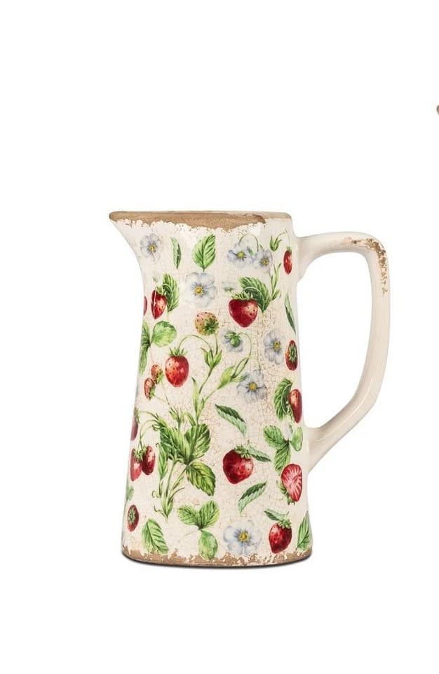 formano Dekovase Krug Vintage Erdbeere antik weiß rot