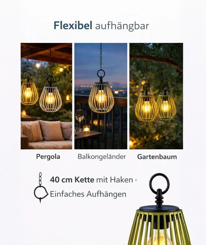 formano 3er Set Solar LED Windlichter Hängend Metall - Bild 5