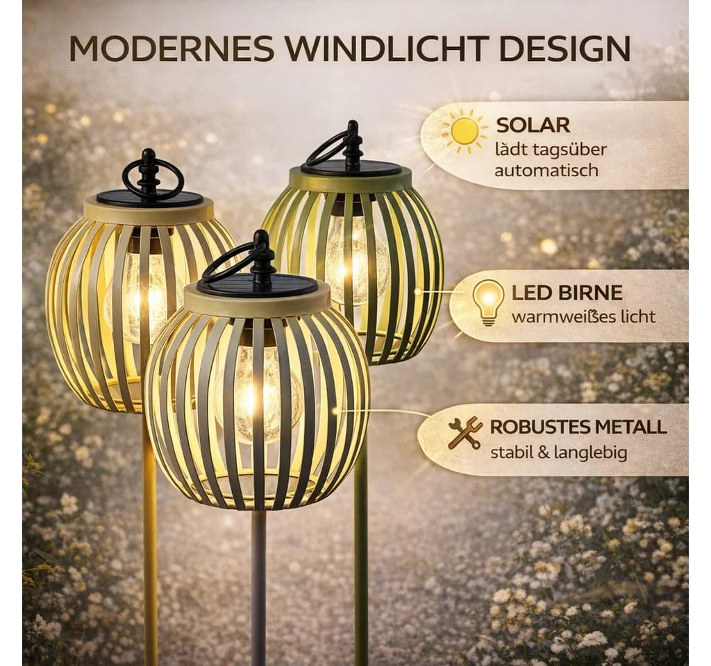 formano 3er Set Solar LED Gartenstecker Metall Modern - Bild 3