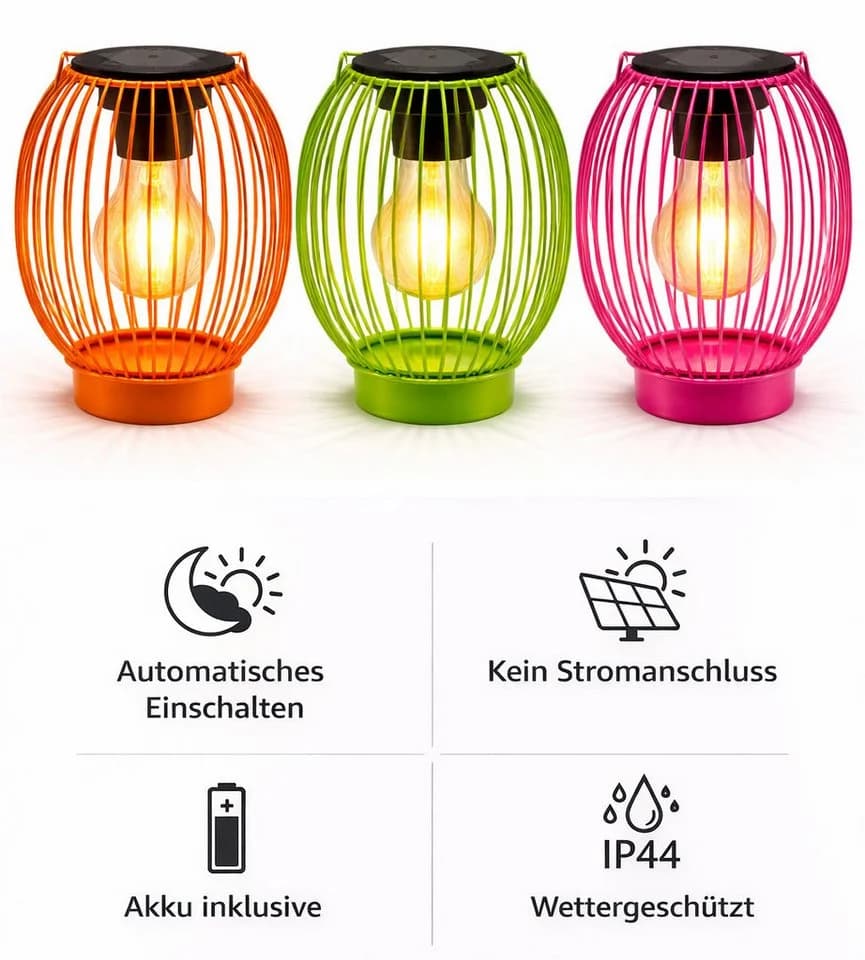 formano Solar LED Windlicht 3er Set Metall Gartenleuchte mit Dämmerungssensor - Bild 4