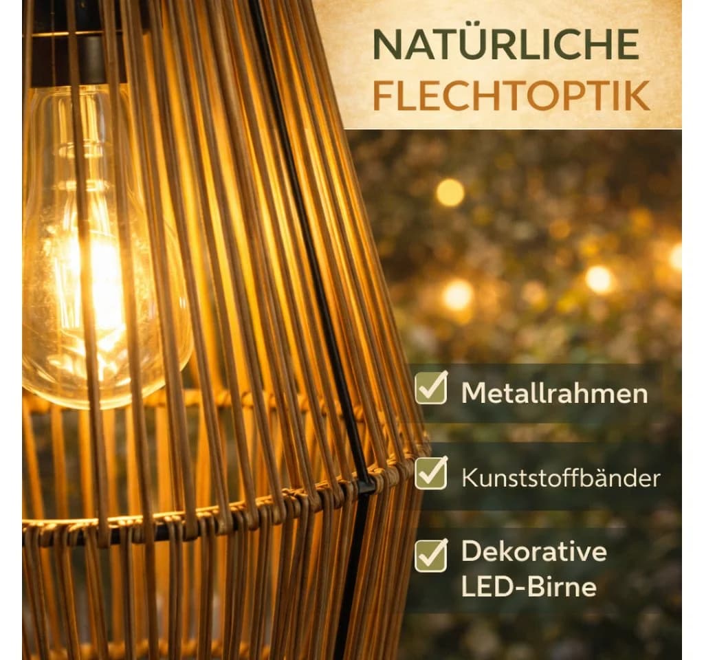 formano Solarlaterne Hängend Flechtoptik Braun LED Warmweiß - Bild 5