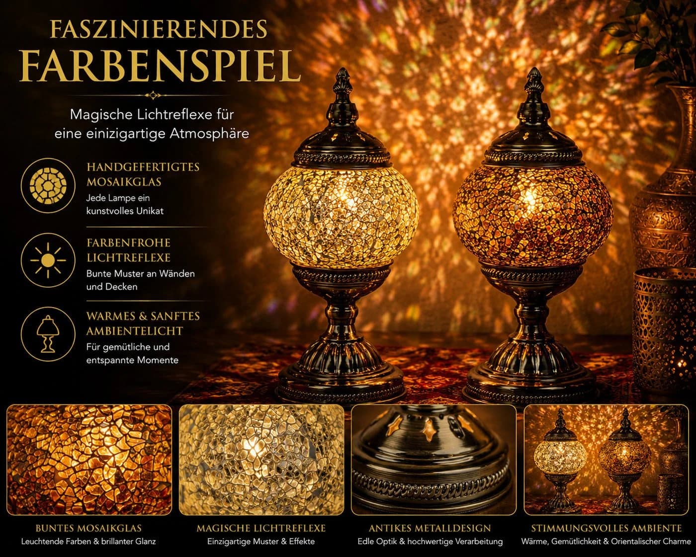 formano Tischleuchte 2er Set Orientalische Mosaiklampe Bunt - Bild 3