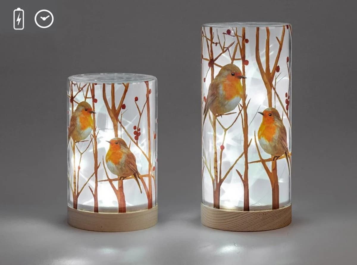 formano LED Dekolicht Rotkehlchen Glas mit Holzsockel