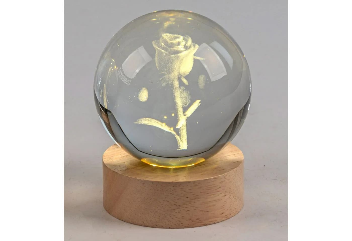formano LED Tischleuchte Kristallkugel Transparent mit Holzsockel