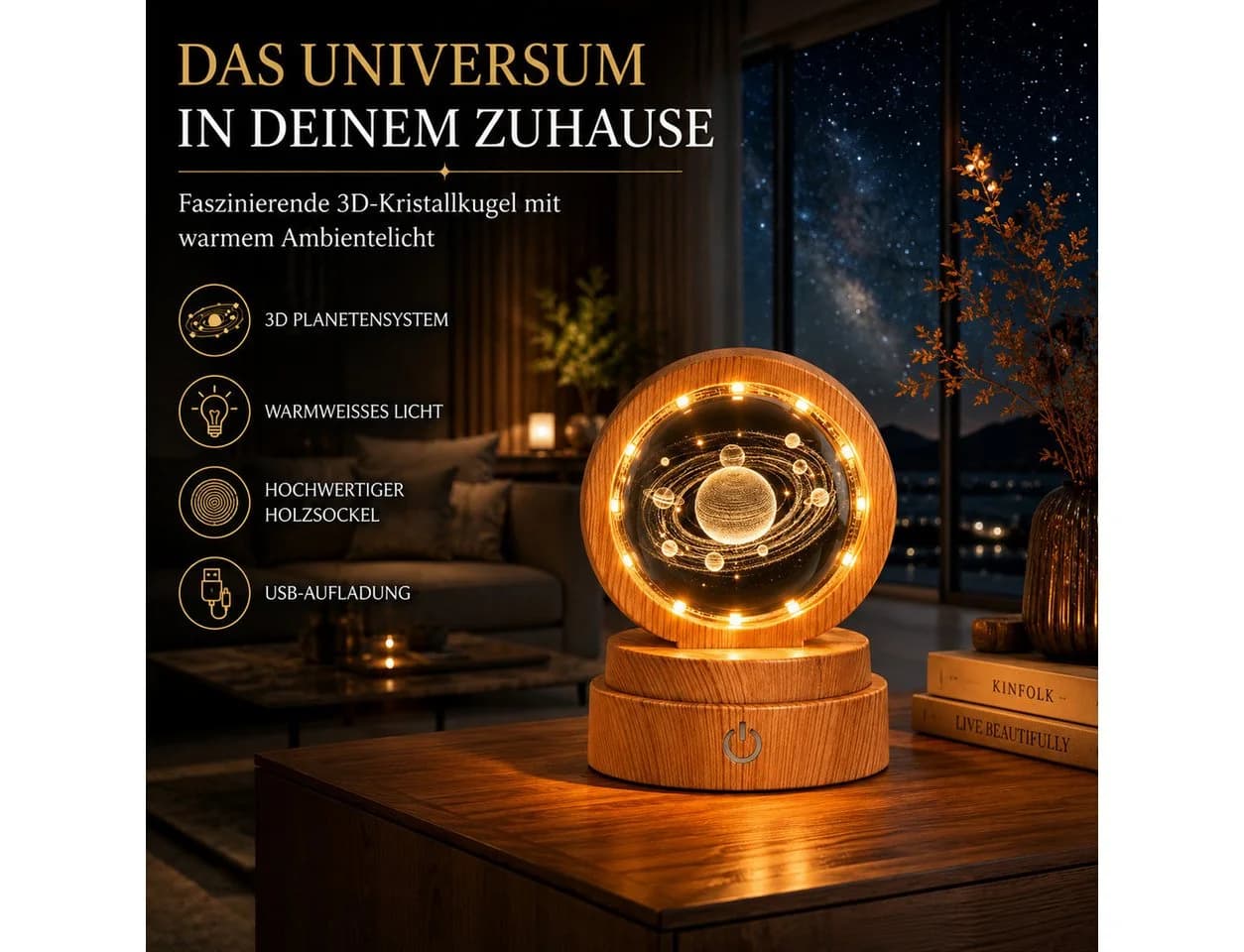 formano LED Dekolicht Kristallkugel 3D-Planetensystem warmweiß - Bild 3