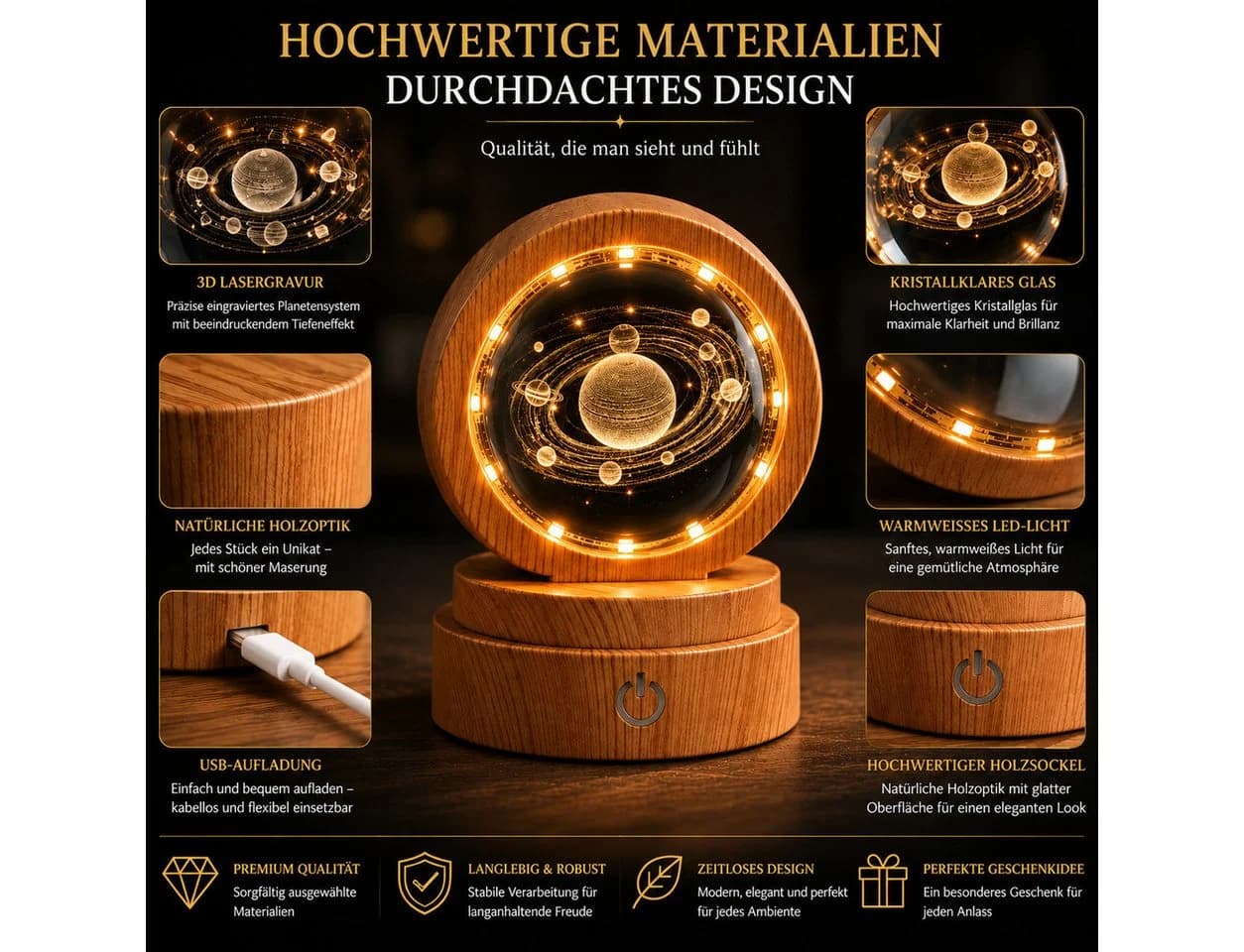 formano LED Dekolicht Kristallkugel 3D-Planetensystem warmweiß - Bild 5