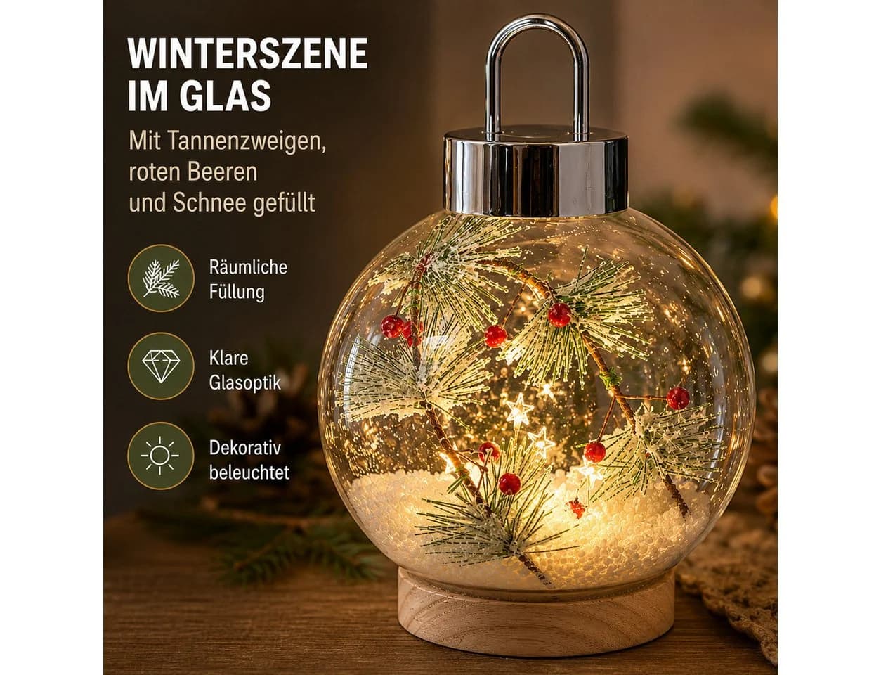 formano LED Dekolicht Glaskugel mit Timer und Holzsockel - Bild 3