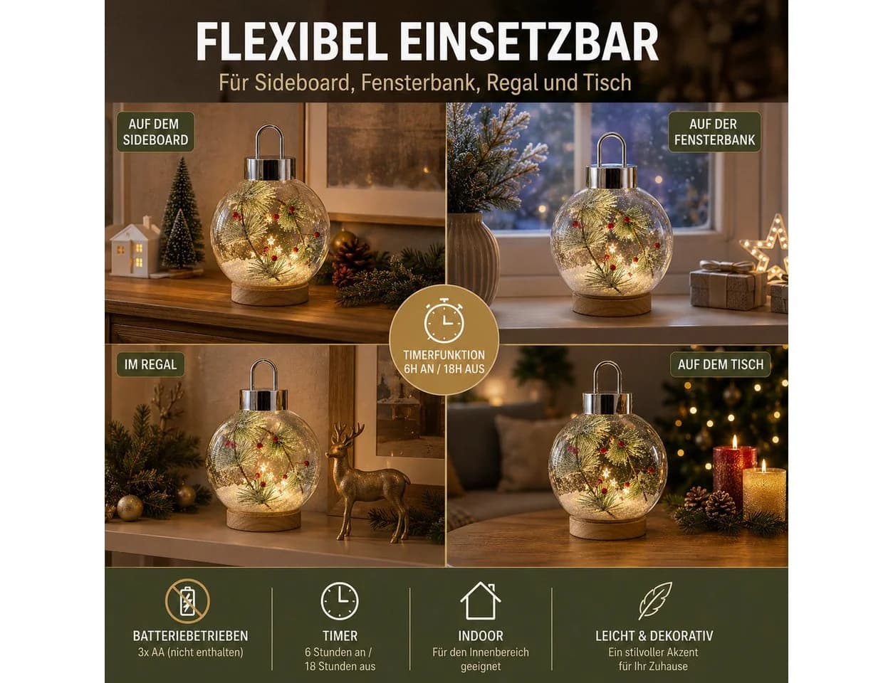 formano LED Dekolicht Glaskugel mit Timer und Holzsockel - Bild 5