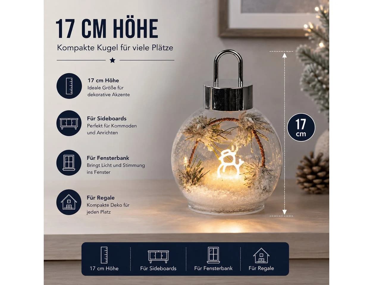 formano LED Deko Kugel 17 cm Glas mit Tanne Schnee Timer - Bild 3