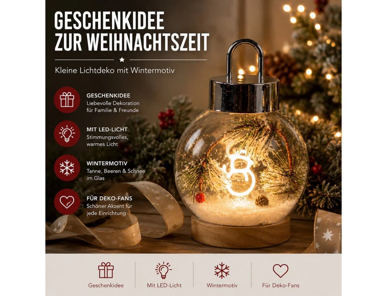 formano LED Deko Kugel 17 cm Glas mit Tanne Schnee Timer - Bild 5