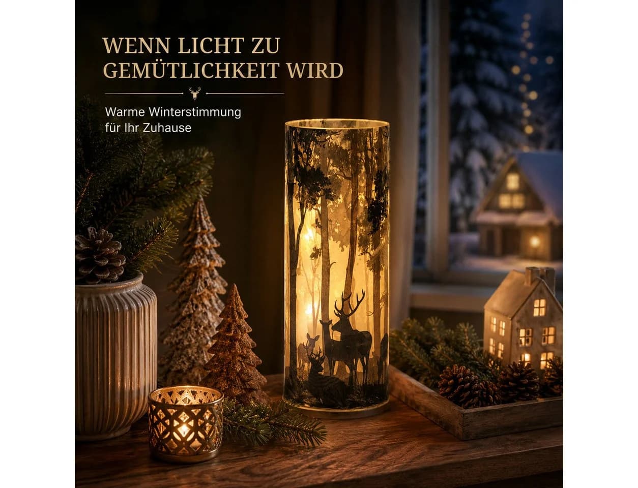 formano LED Dekolicht Leuchtglas Hirschmotiv mattes Glas