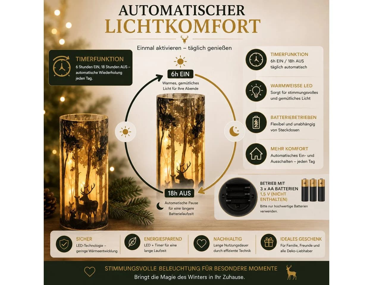 formano LED Dekolicht Leuchtglas Hirschmotiv mattes Glas - Bild 5