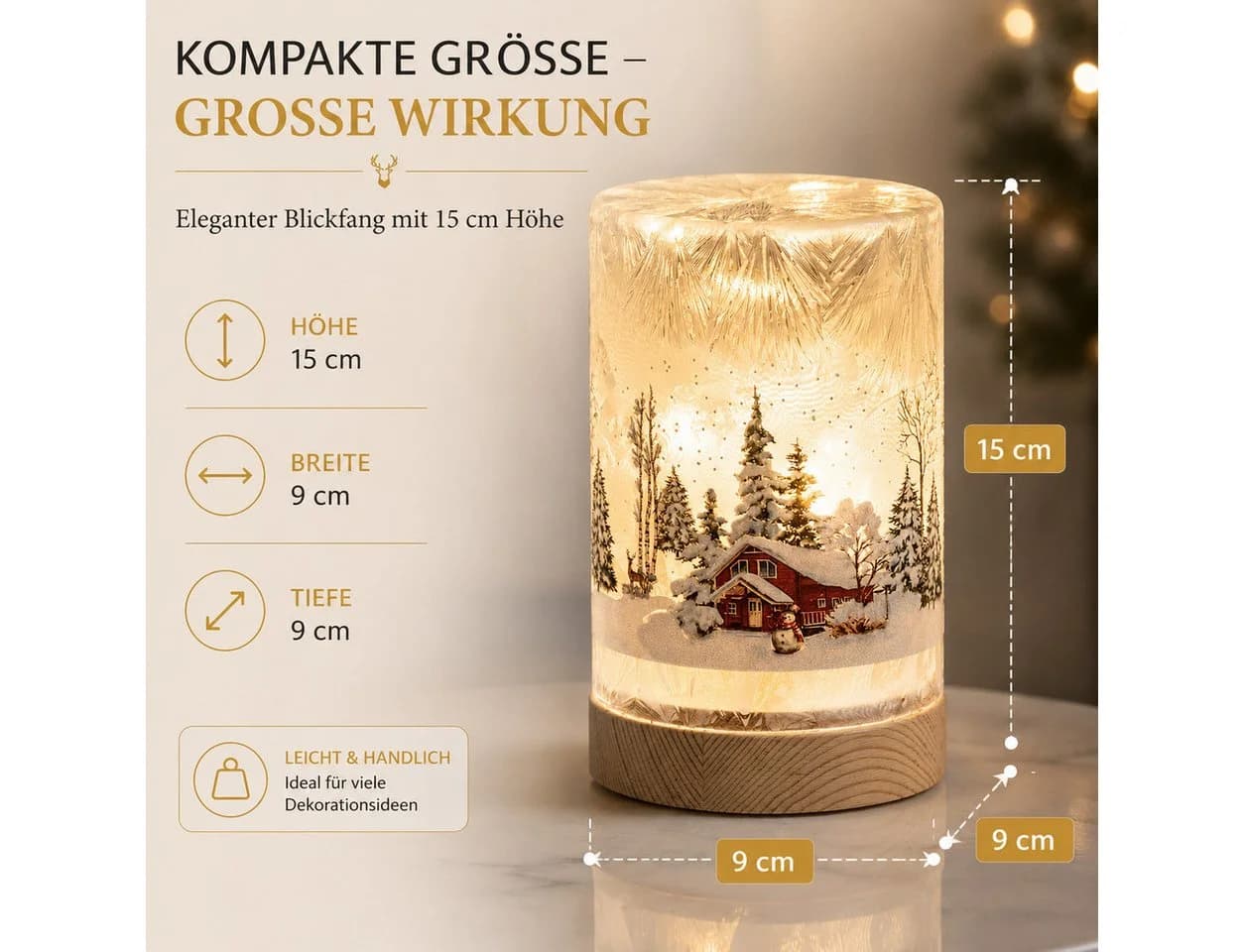 formano LED Dekolicht Winterlandschaft Leuchtglas Holzsockel 15cm Timer - Bild 4