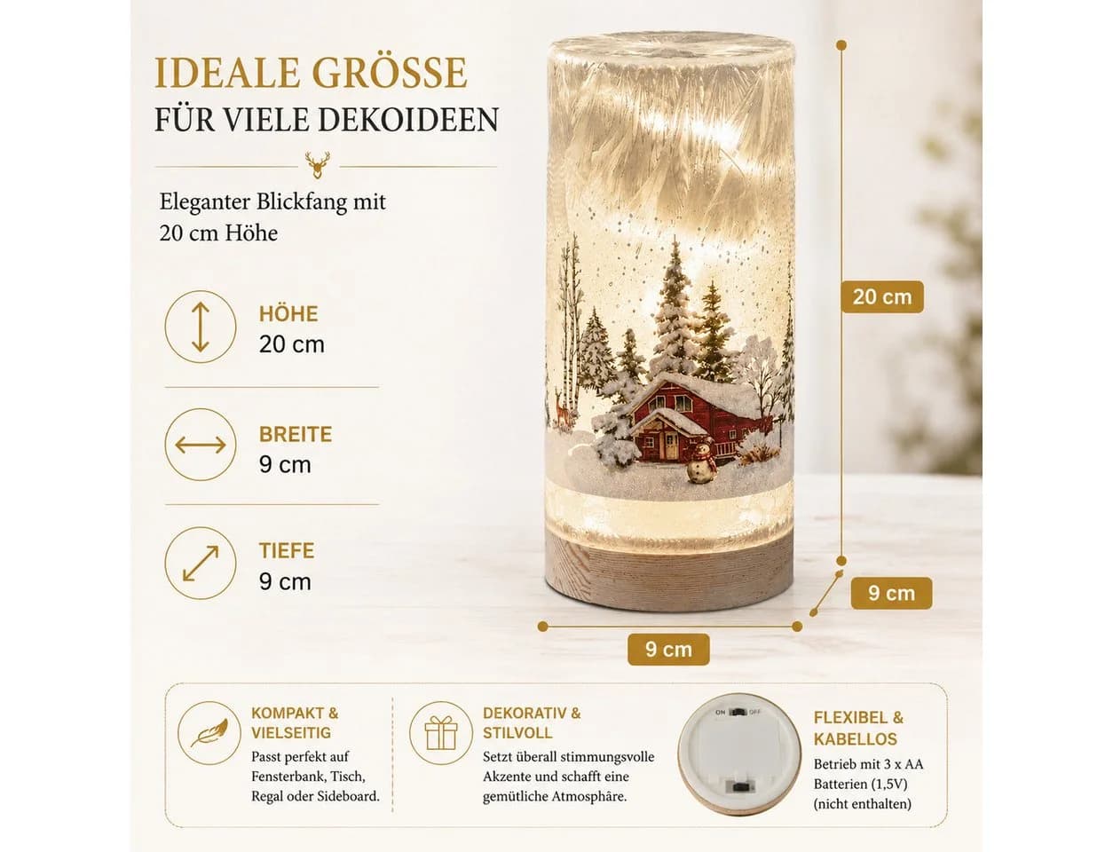 formano LED Deko Licht Winterlandschaft Leuchtglas mit Holzsockel - Bild 4