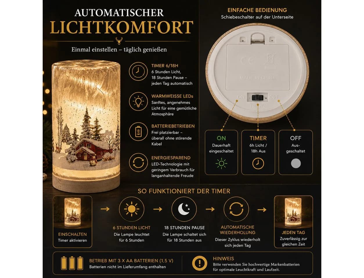 formano LED Deko Licht Winterlandschaft Leuchtglas mit Holzsockel - Bild 5