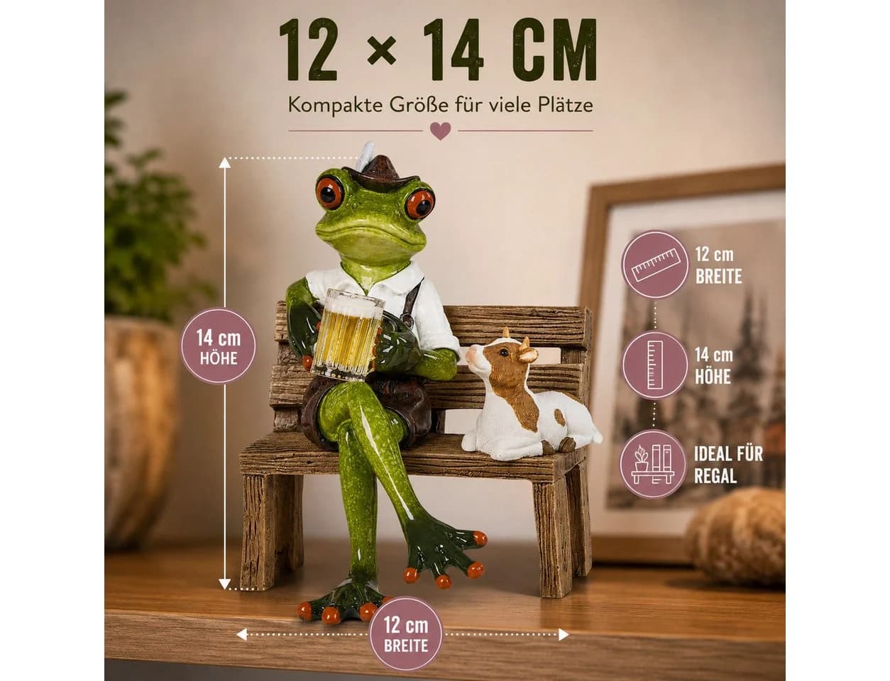 formano Handbemalte Frosch-Dekofigur mit Bierkrug auf Bank, 14 cm, Bayern-Motiv - Bild 4
