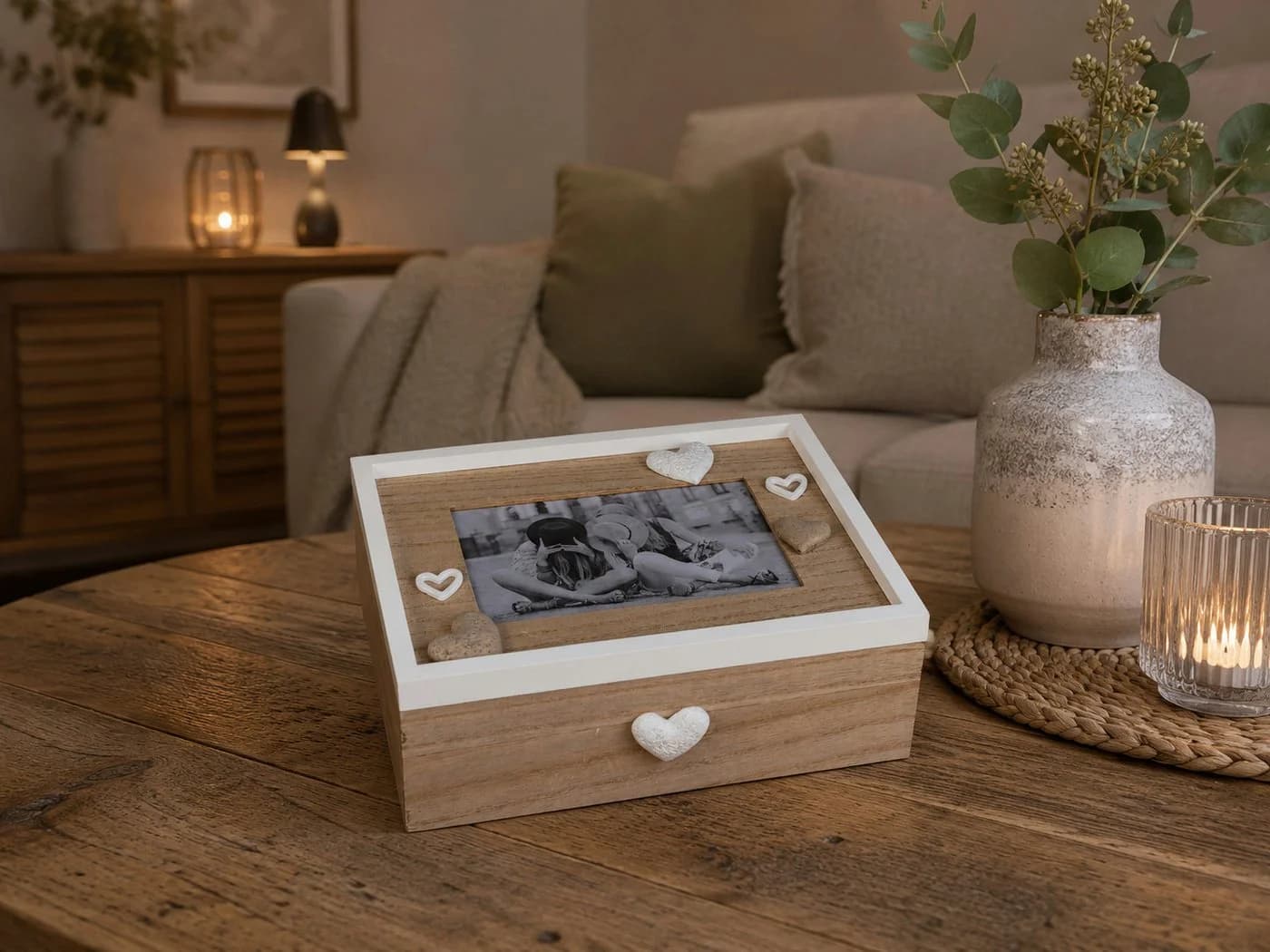 formano Dekoobjekt Holztruhe mit Fotorahmen Herz Weiß