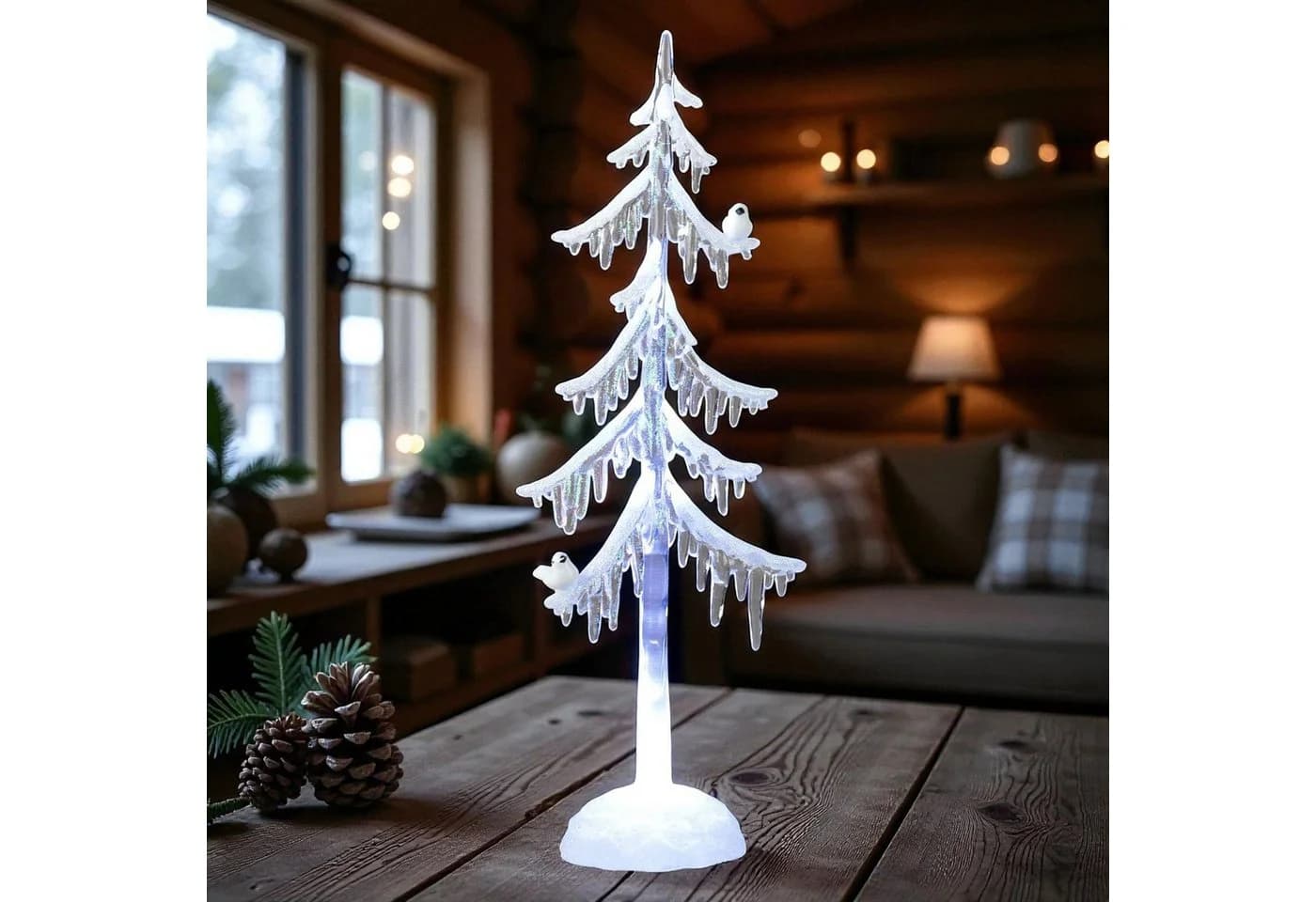 formano LED Weihnachtsbaum Acryl 25cm mit Licht & Vogel Winterdeko - Bild 4