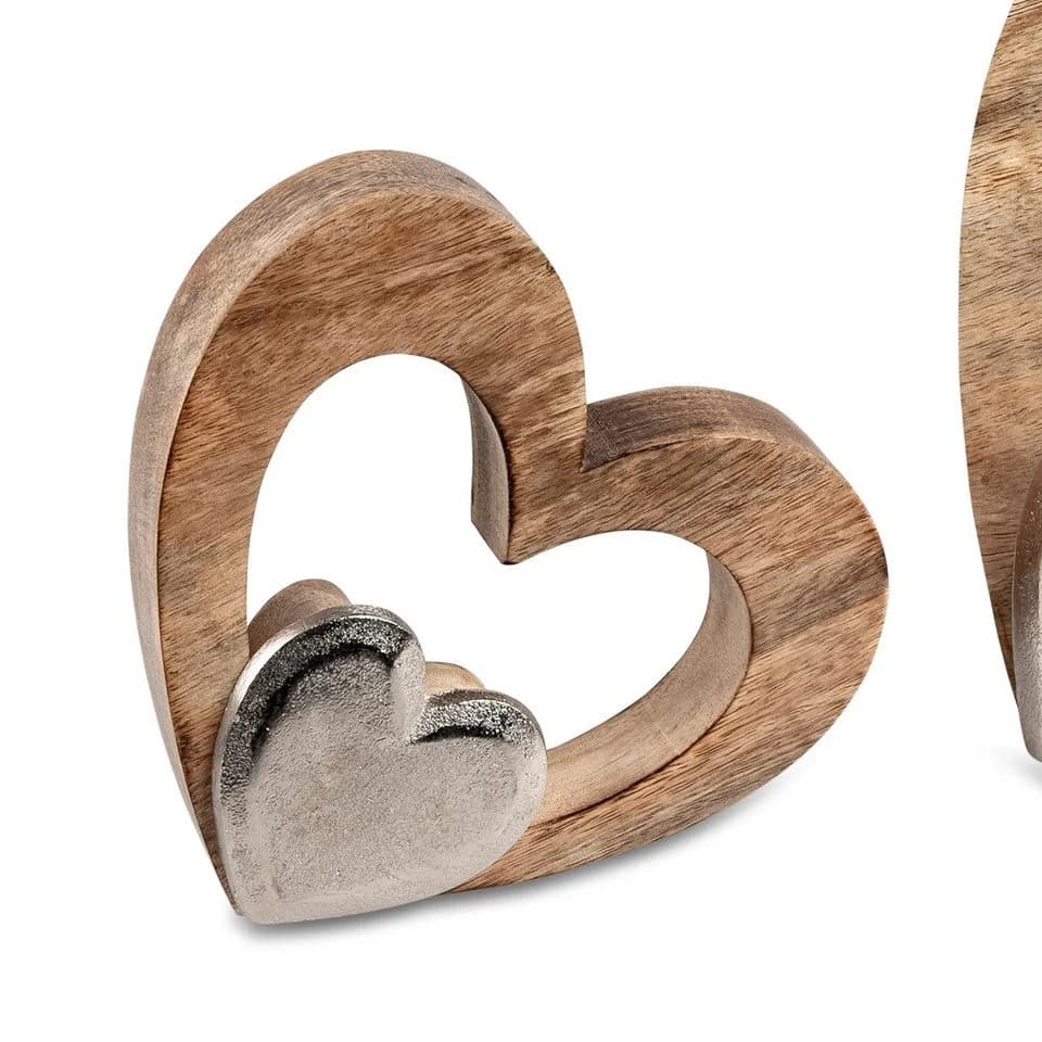 formano Dekofigur Herz aus Alu Mango Holz 18 cm Tischdeko - Bild 2
