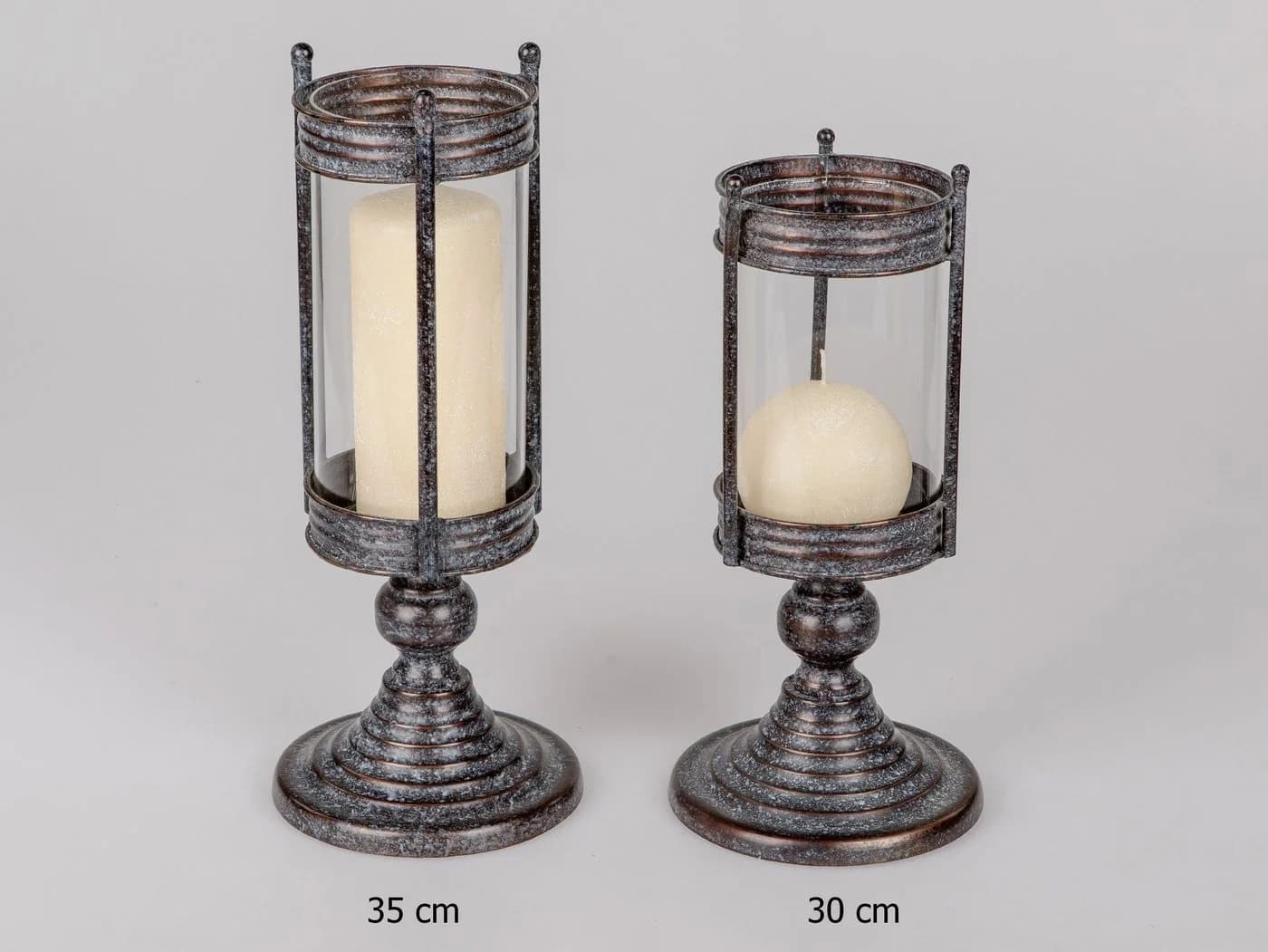 formano Windlicht Kerzenvase Metall Glas Braun Antik Style