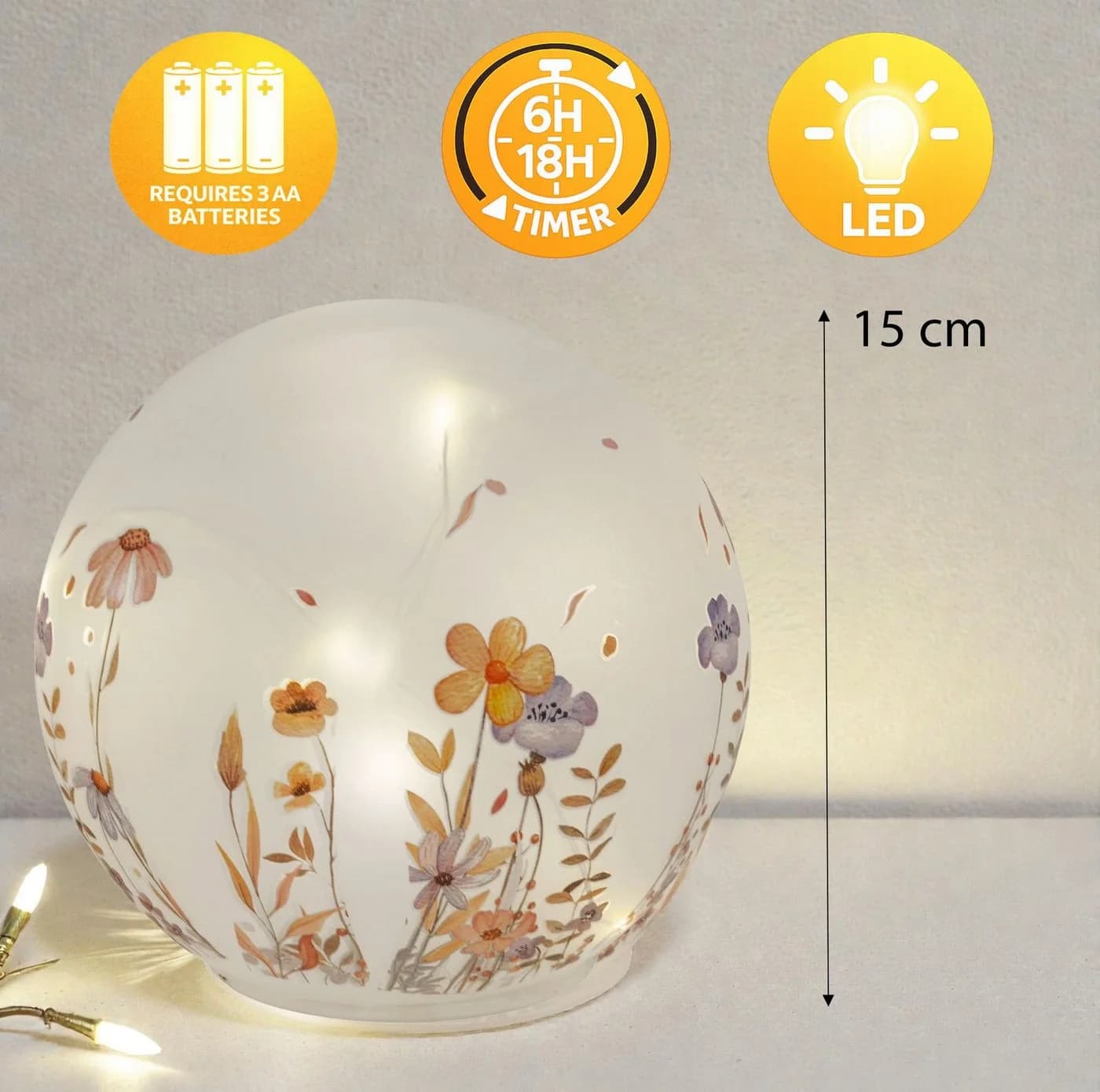 formano LED Dekolicht Deko Kugel Glas Wiesenblumen 15 cm - Bild 3