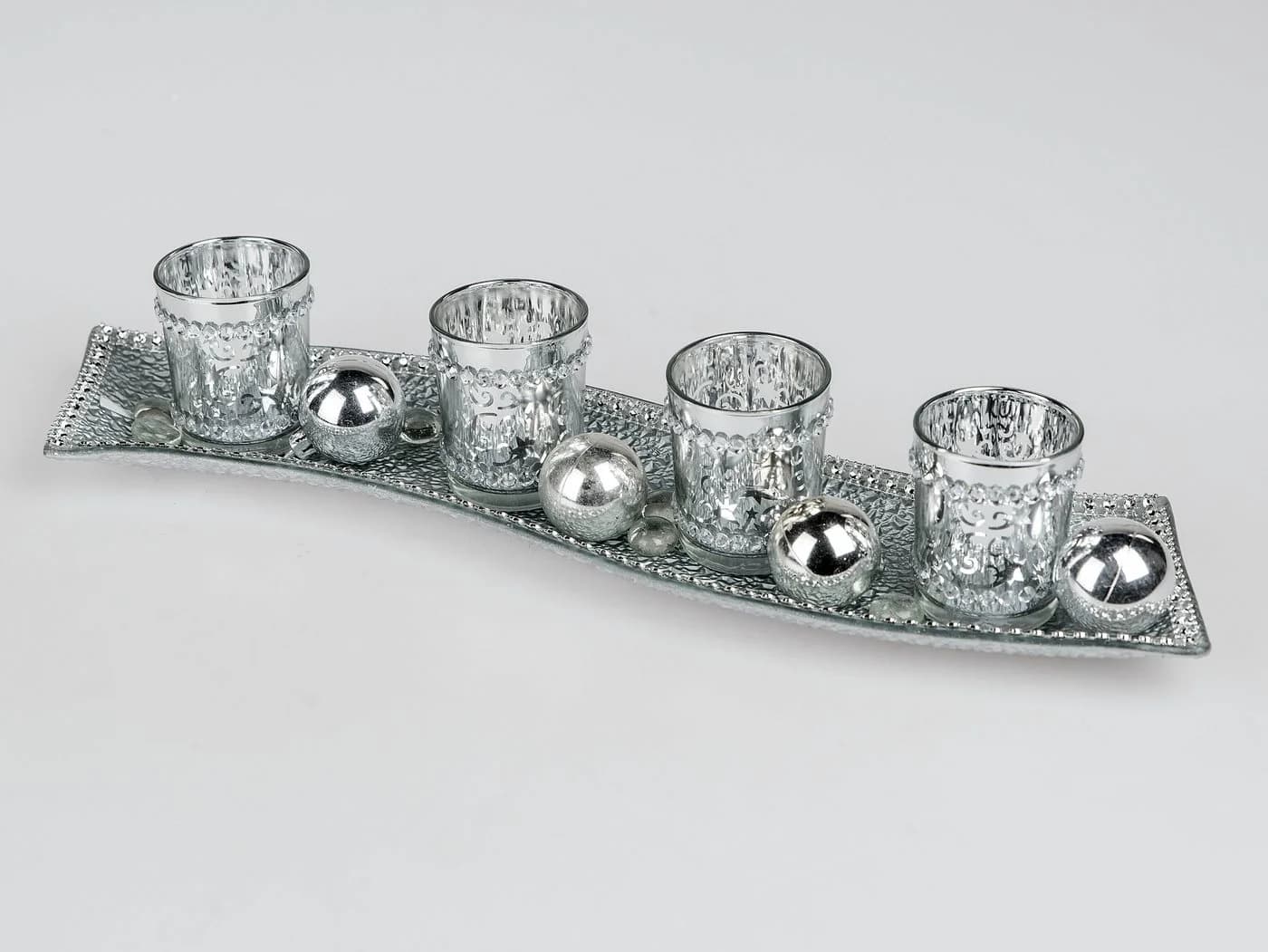 formano Teelichthalter mit Tablett Set Silber 4 Teelichtgläser - Bild 2