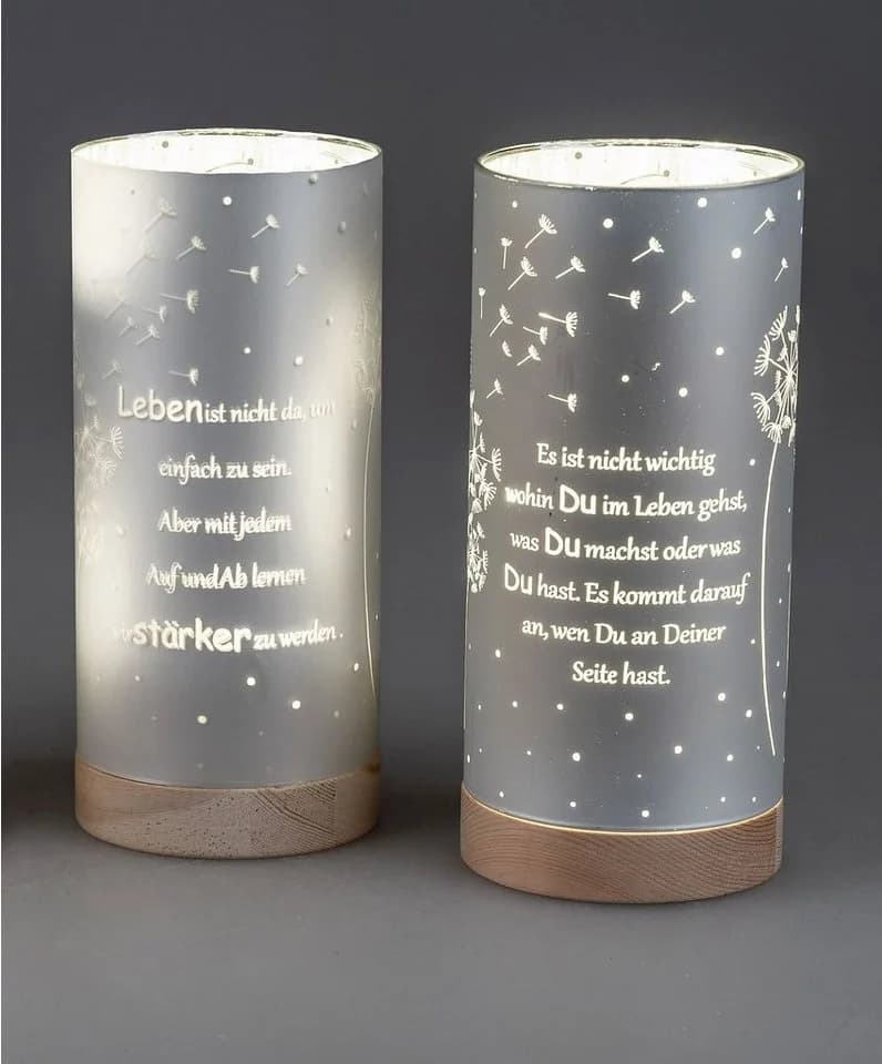 formano LED Dekolicht Glas Motiv Spruch Warmweiß Silber