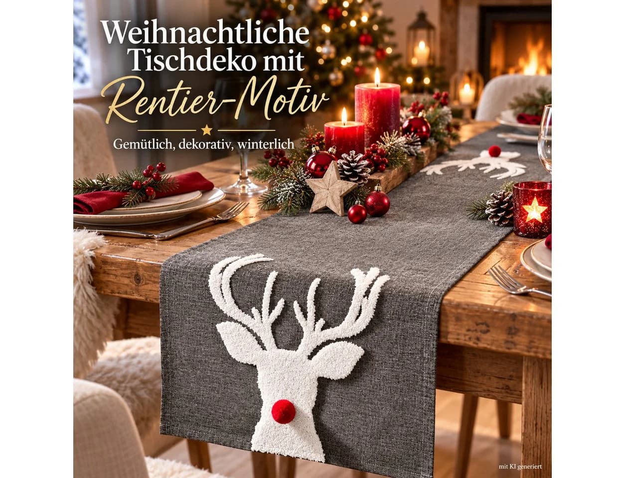 Weltbild Tischläufer Weihnachten Rentier Bunt - Bild 2