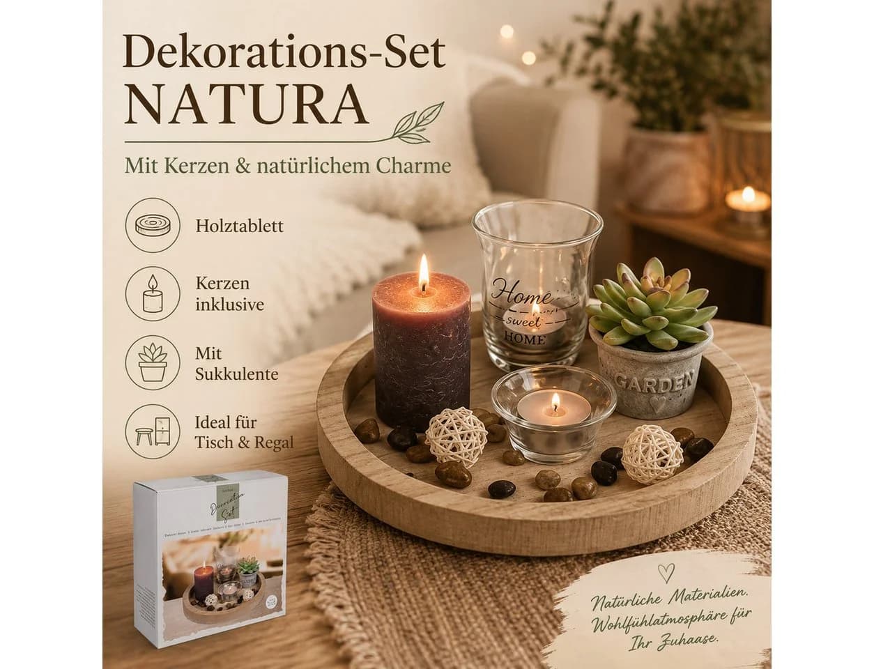 Weltbild Deko-Set Natura mit Kerzen, Holz & Tannenzapfen