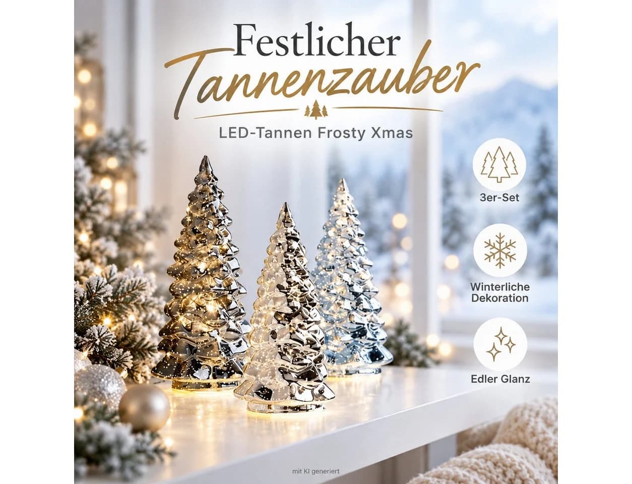 Weltbild LED-Tannen „Frosty Xmas“ 3er-Set Weihnachtsdeko