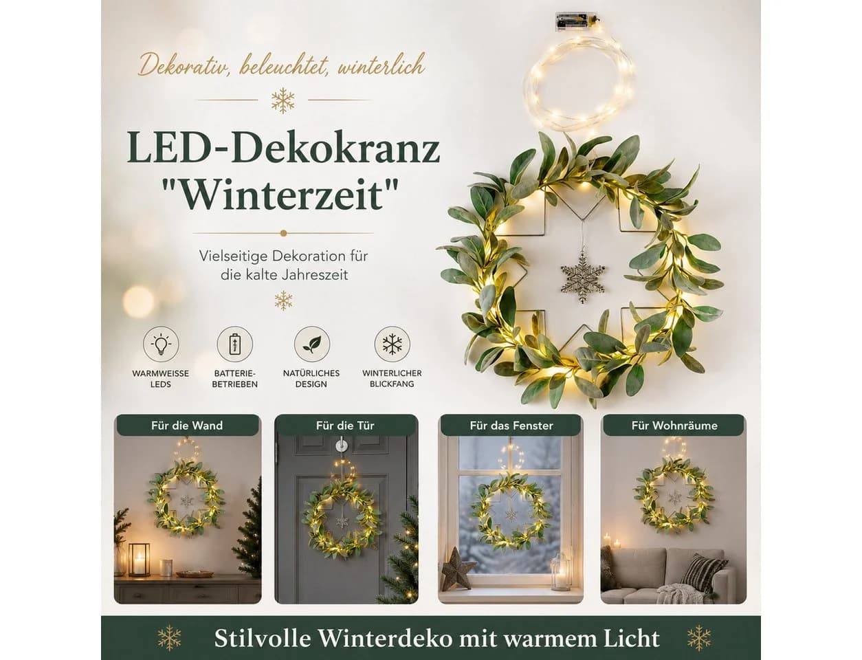 Weltbild LED-Dekokranz Winterzeit Grün 30 cm - Bild 4