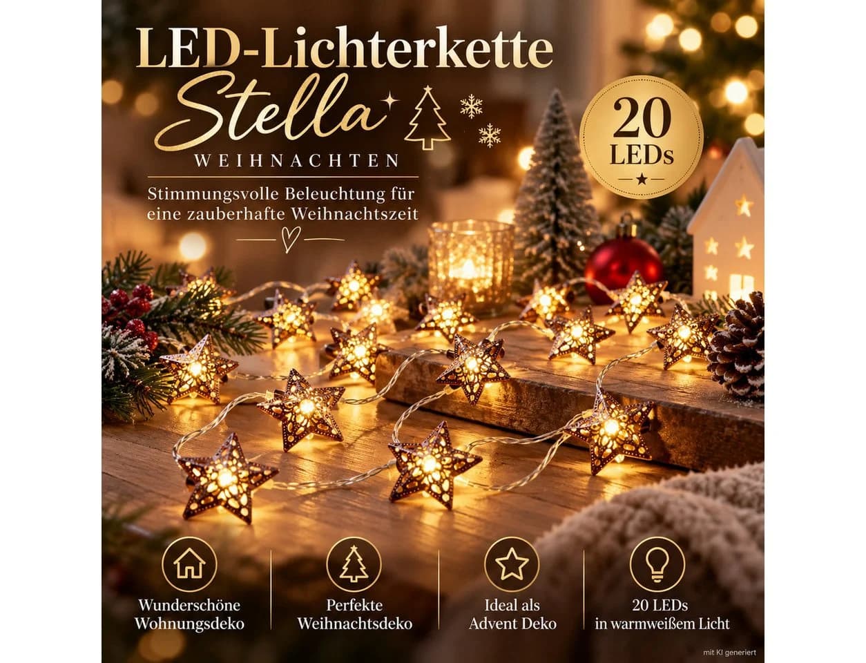 Weltbild LED-Lichterkette Stella Weihnachten 20 LEDs goldfarben