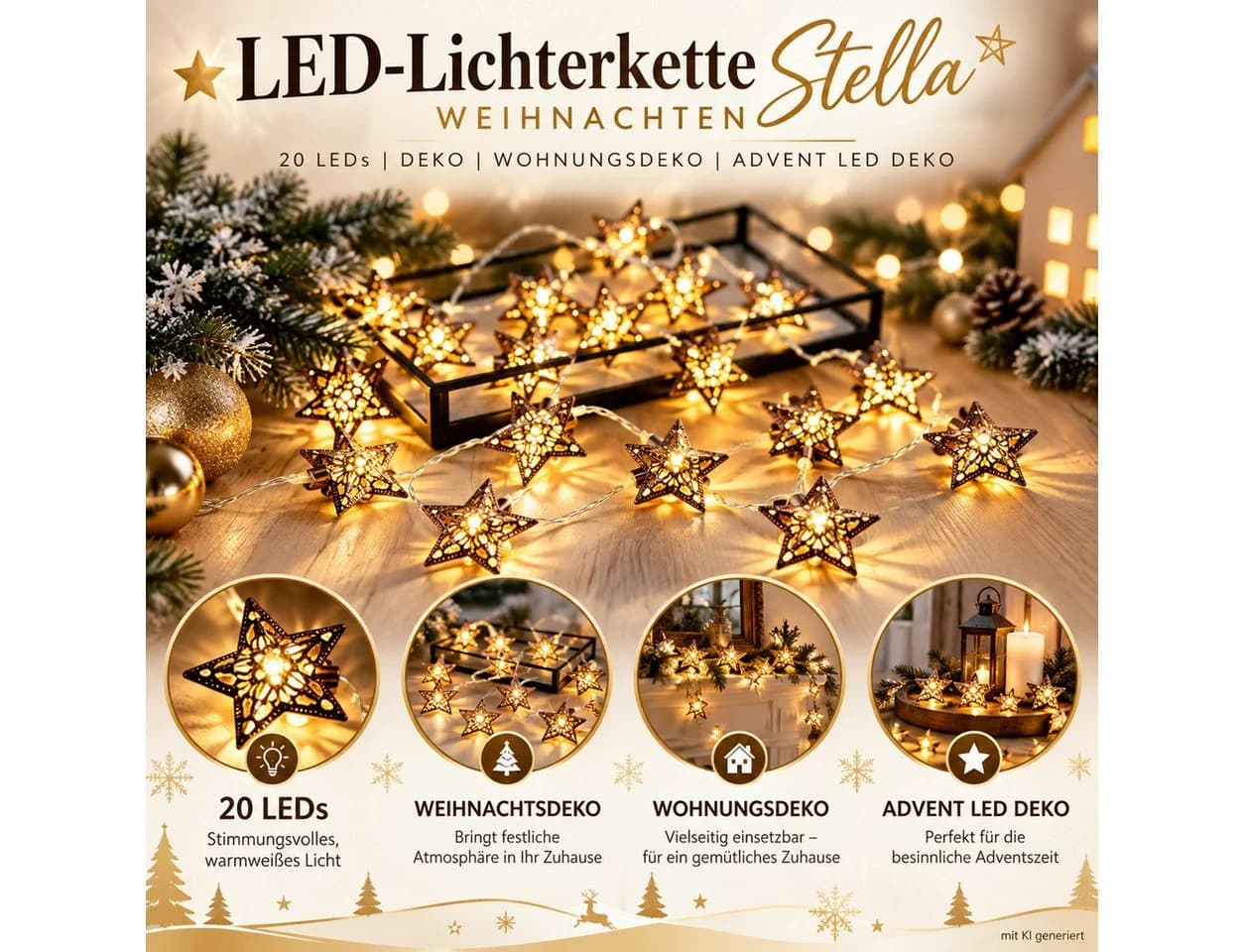 Weltbild LED-Lichterkette Stella Weihnachten 20 LEDs goldfarben - Bild 3