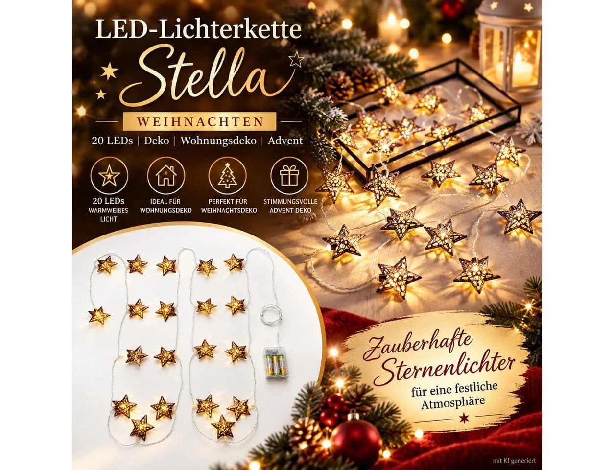 Weltbild LED-Lichterkette Stella Weihnachten 20 LEDs goldfarben - Bild 5