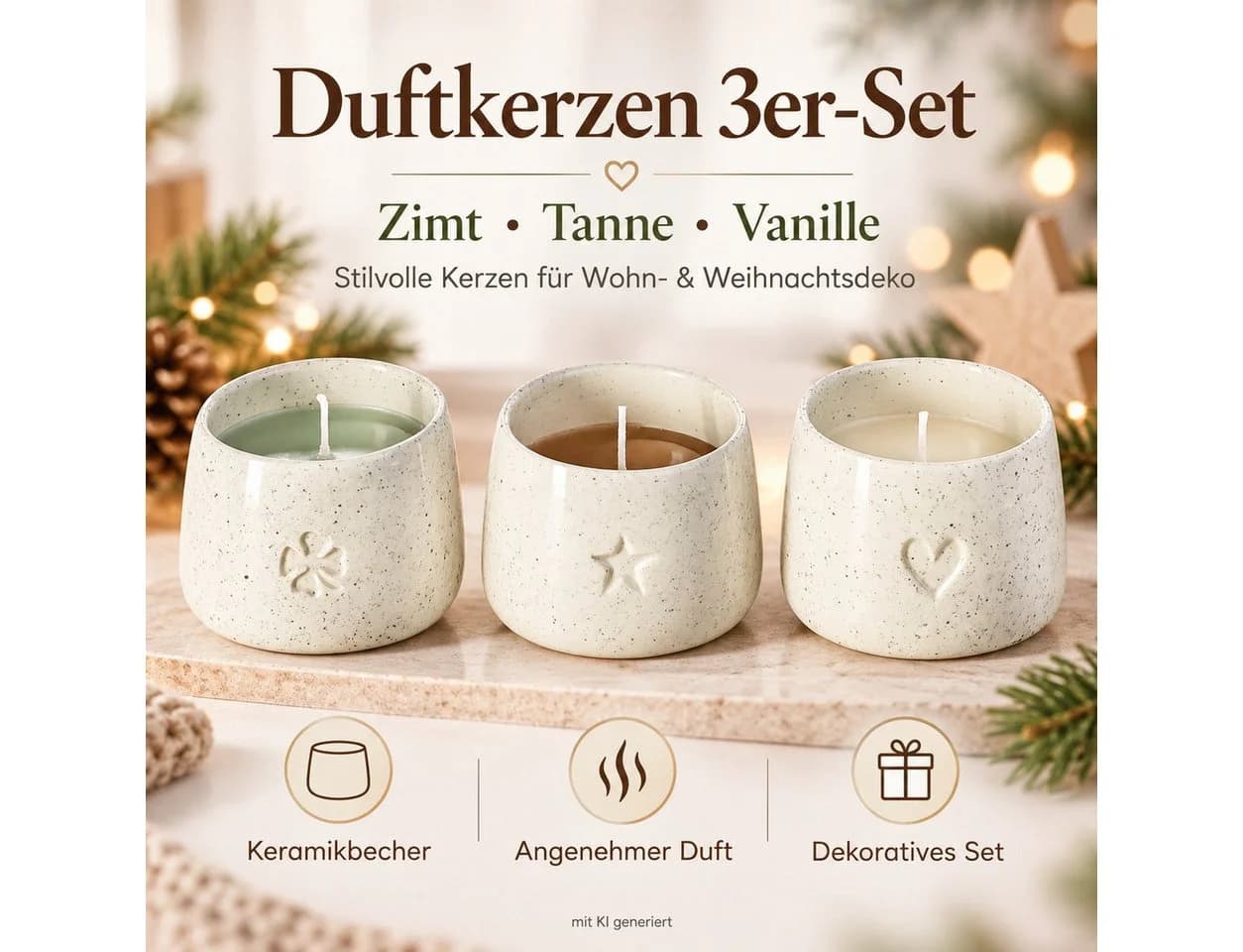 Weltbild Simbolo Duftkerzen Teelichter 3er Set Zimt Tanne Vanille Beige/Weiß