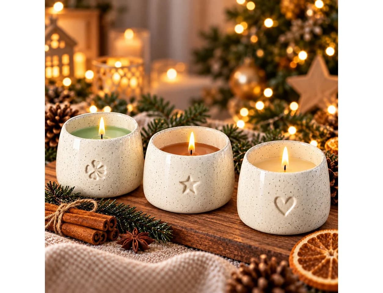 Weltbild Simbolo Duftkerzen Teelichter 3er Set Zimt Tanne Vanille Beige/Weiß - Bild 2