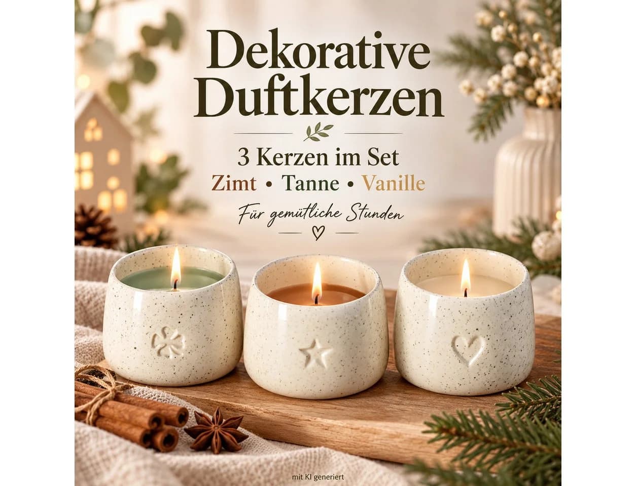 Weltbild Simbolo Duftkerzen Teelichter 3er Set Zimt Tanne Vanille Beige/Weiß - Bild 3