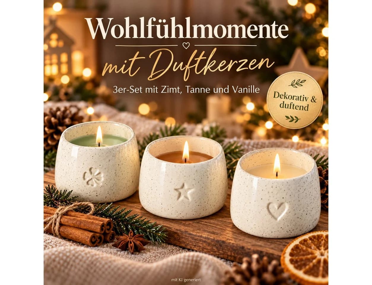 Weltbild Simbolo Duftkerzen Teelichter 3er Set Zimt Tanne Vanille Beige/Weiß - Bild 4