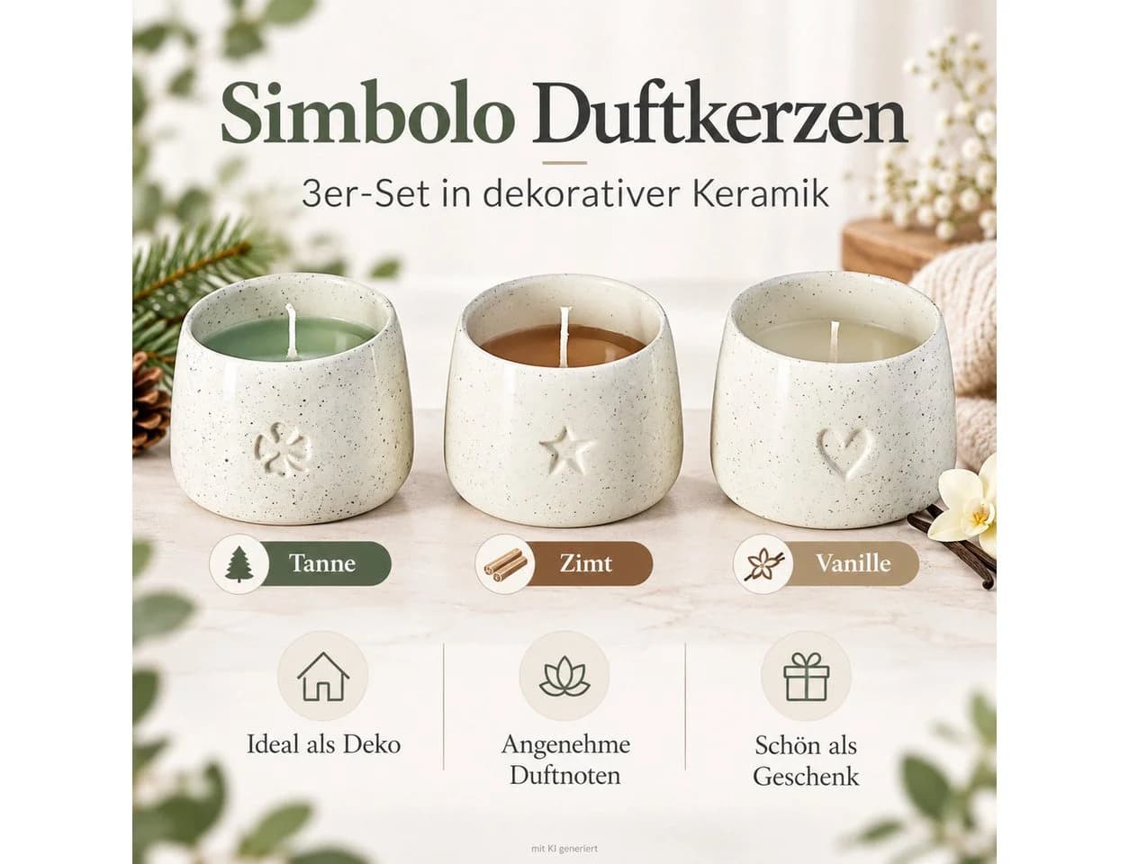 Weltbild Simbolo Duftkerzen Teelichter 3er Set Zimt Tanne Vanille Beige/Weiß - Bild 5