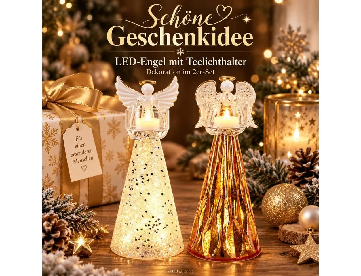 Weltbild LED-Engel mit Teelichthalter 2er Set Glas Weihnachtsdeko - Bild 5