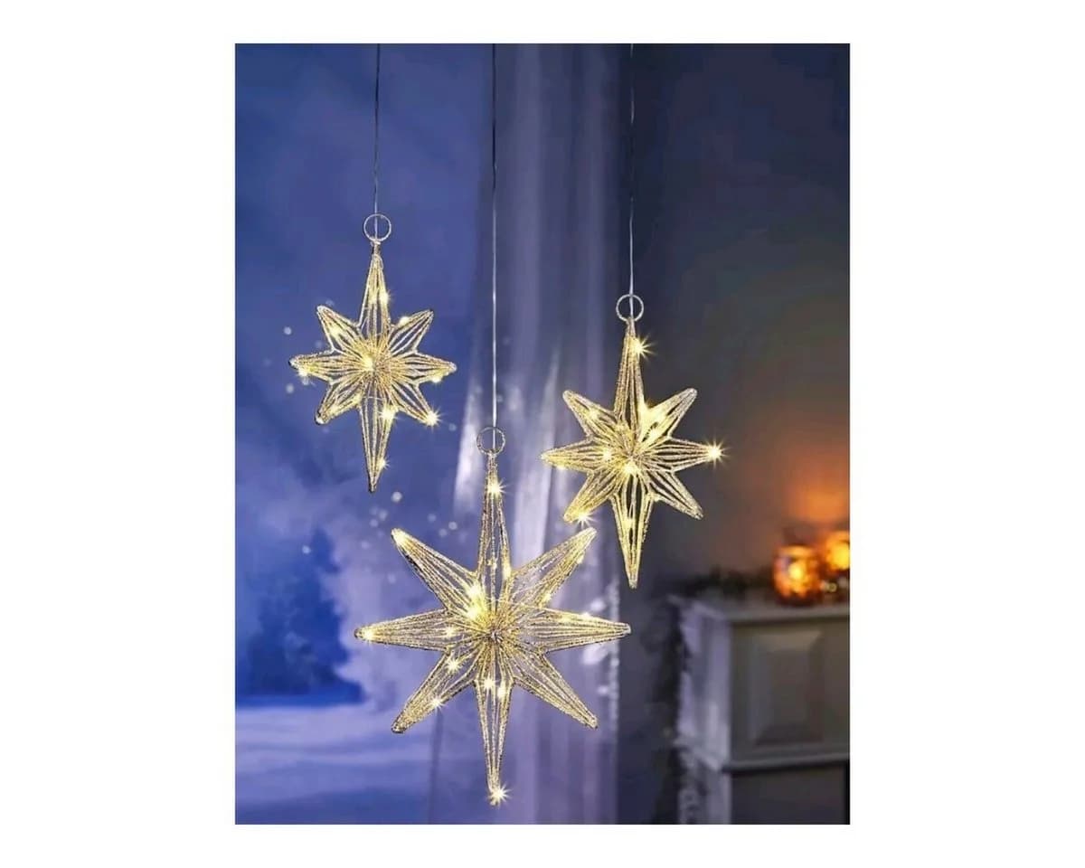 Weltbild LED-Hängeleuchte Polarstern 3er Set Gold 55 LEDs Timer - Bild 2