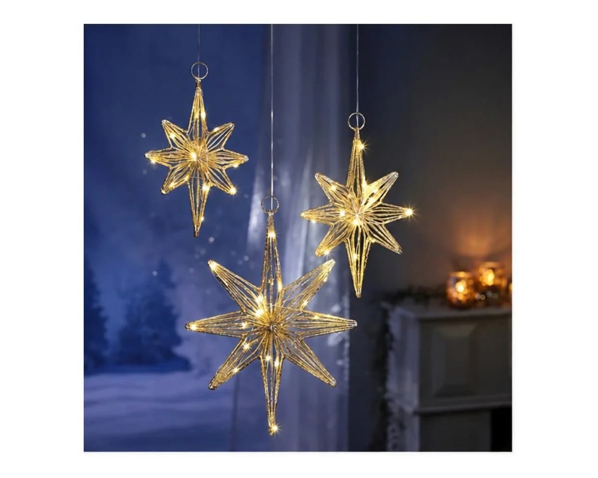 Weltbild LED-Hängeleuchte Polarstern 3er Set Gold 55 LEDs Timer - Bild 4