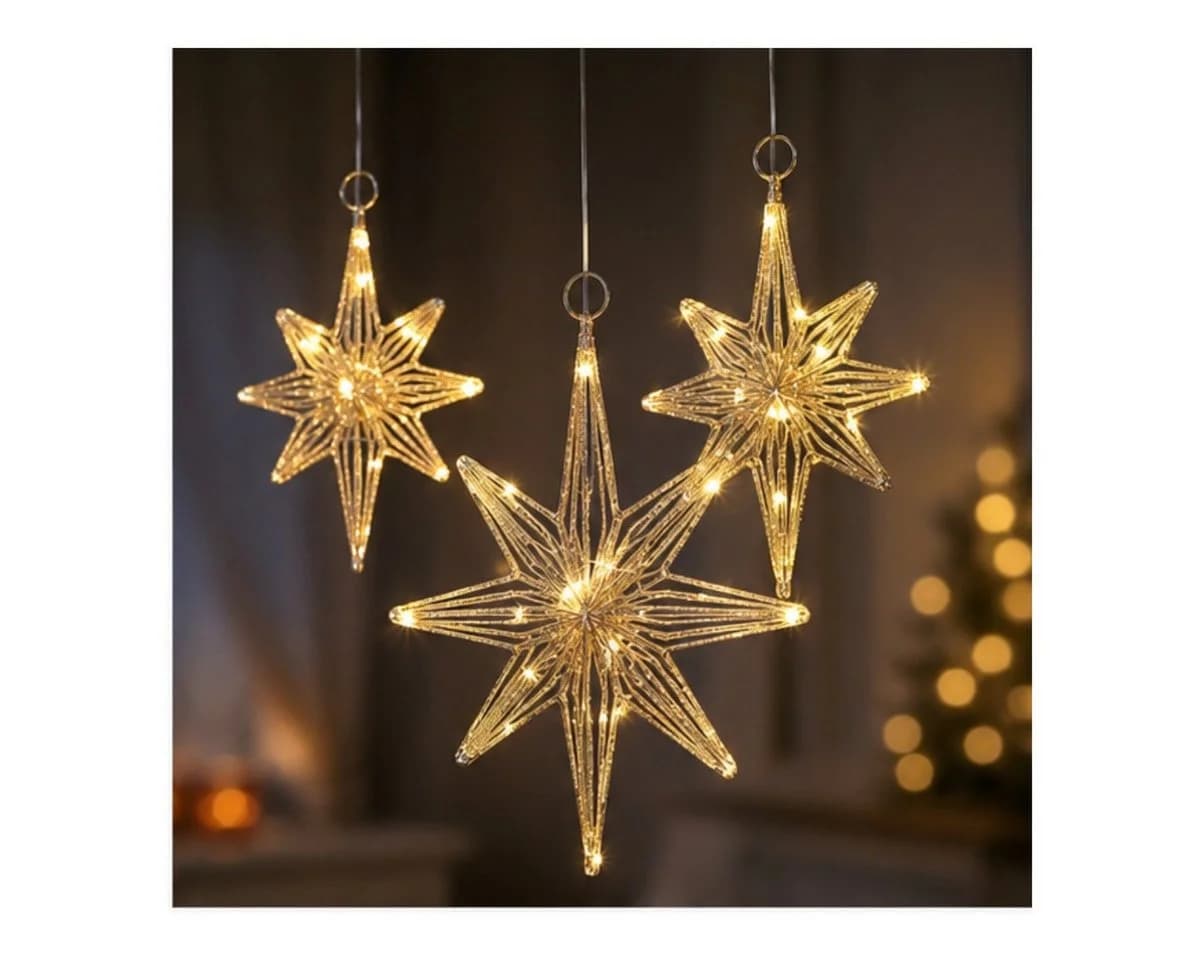 Weltbild LED-Hängeleuchte Polarstern 3er Set Gold 55 LEDs Timer - Bild 5