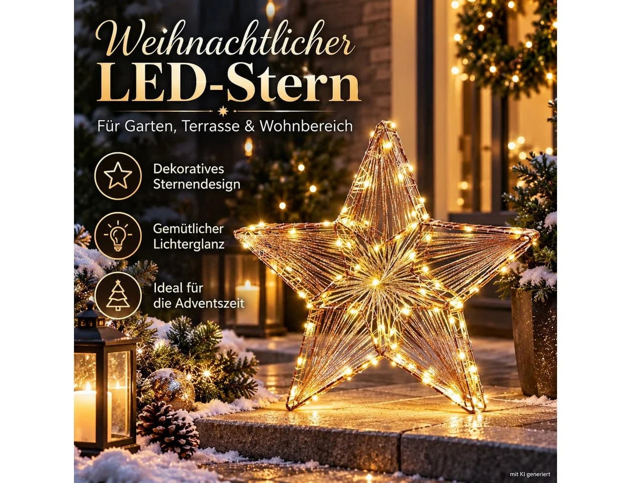 Weltbild LED Stern Alruba Metall 35 cm Goldfarben - Bild 3