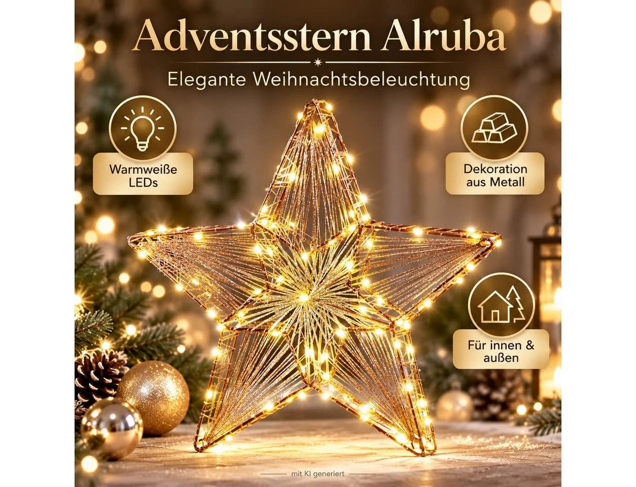 Weltbild LED Stern Alruba Metall 35 cm Goldfarben - Bild 4
