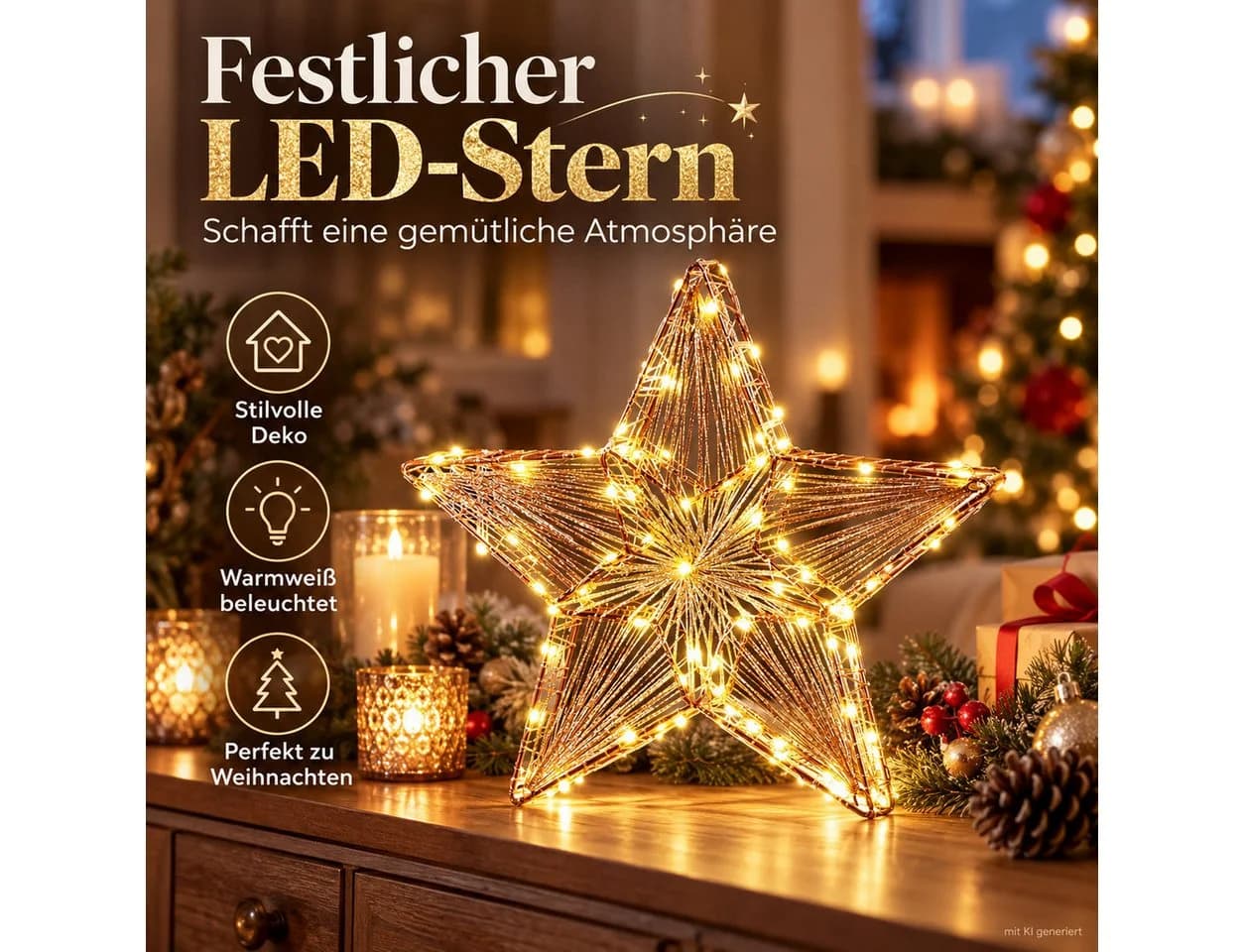 Weltbild LED Stern Alruba Metall 35 cm Goldfarben - Bild 5