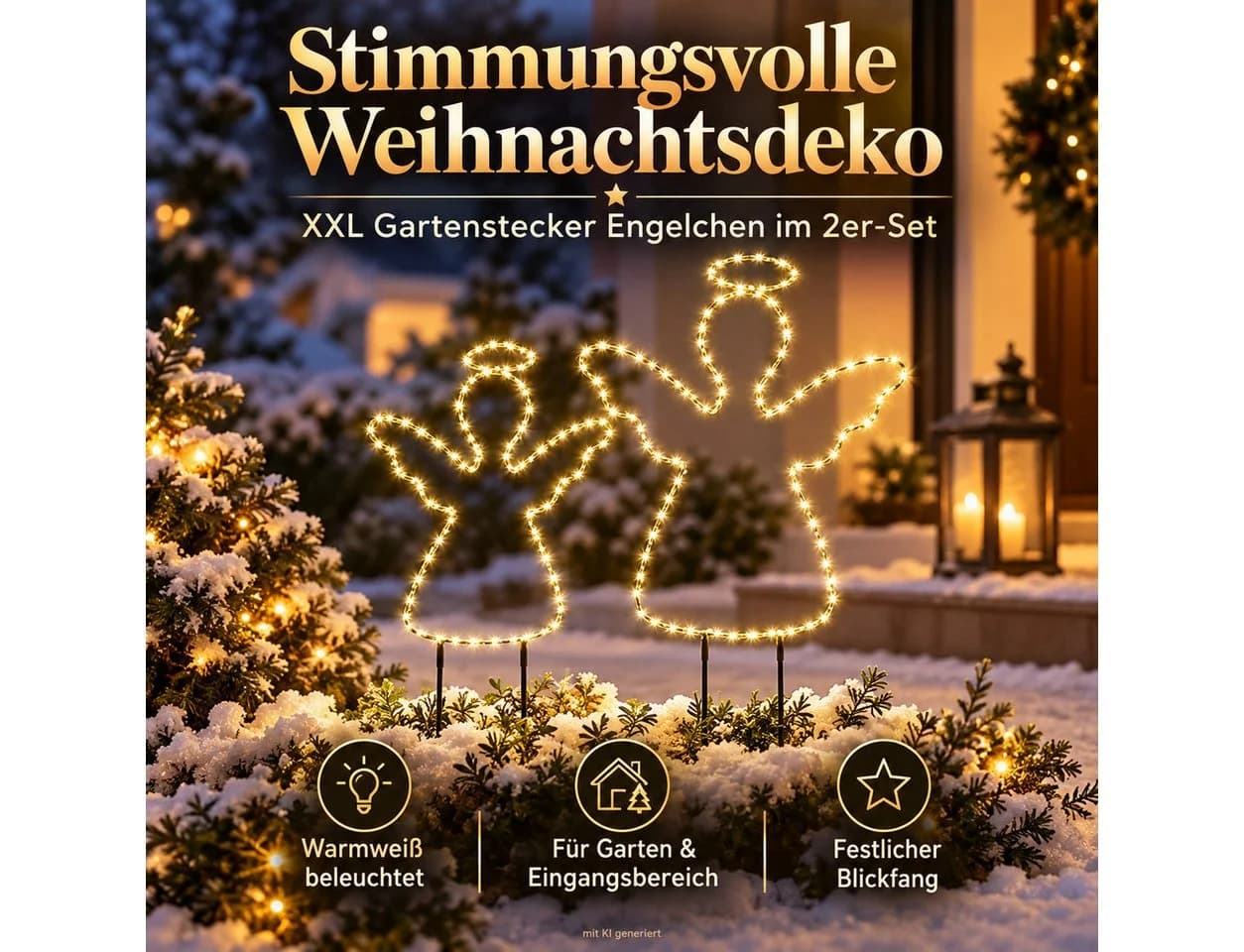 Weltbild Gartenstecker XXL Engelchen 2er Set Gold Silhouette