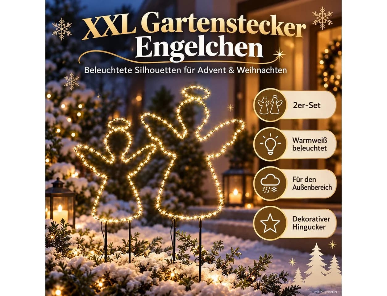 Weltbild Gartenstecker XXL Engelchen 2er Set Gold Silhouette - Bild 3