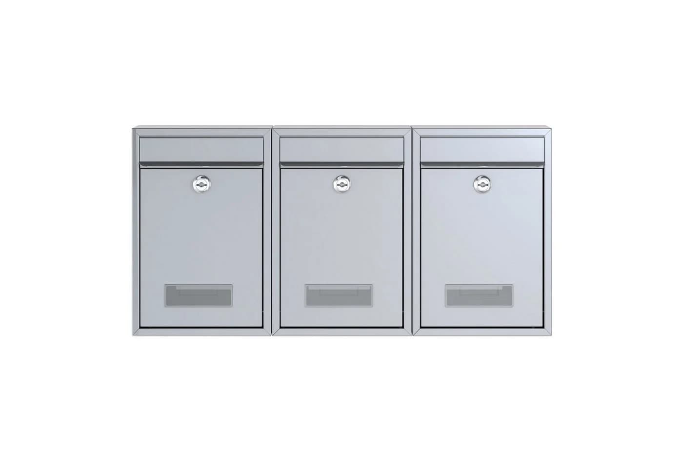 BASI Wandbriefkasten Silber Matt 3er Set mit Schloss