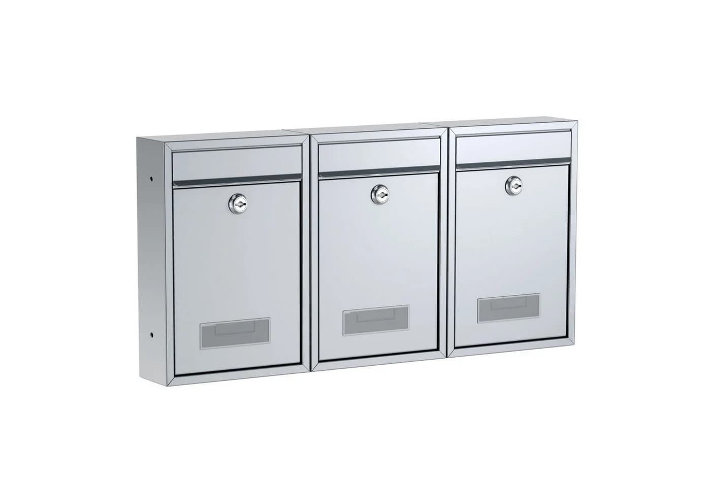 BASI Wandbriefkasten Silber Matt 3er Set mit Schloss - Bild 2